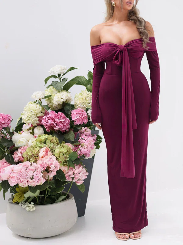 Off Shoulder Jersey Long Sleeve Formal Dress PT02026134