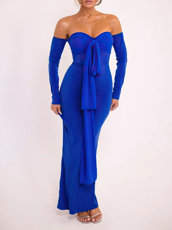 Off Shoulder Jersey Long Sleeve Formal Dress PT02026135