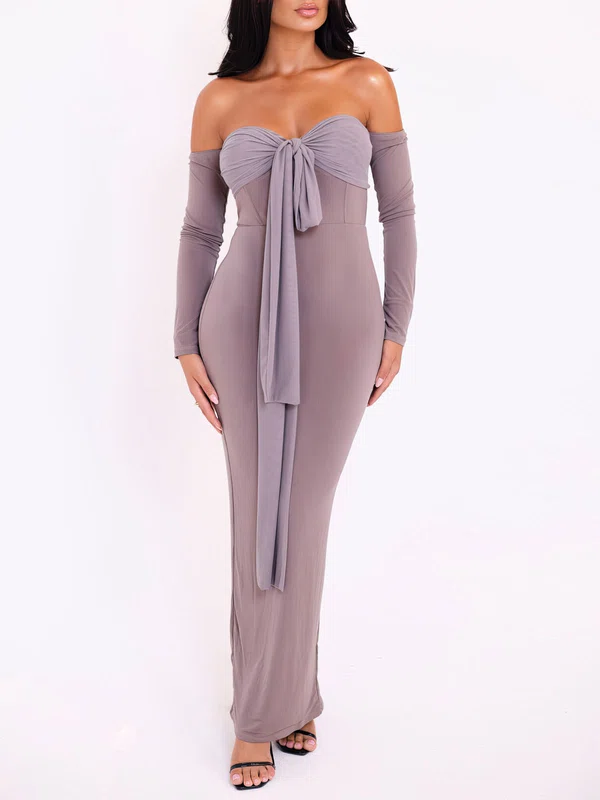 Off Shoulder Jersey Long Sleeve Formal Dress PT02026136