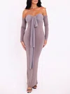 Off Shoulder Jersey Long Sleeve Formal Dress PT02026136