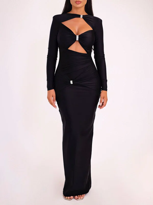 Cut Out Ruched Jersey Long Sleeve Formal Dress PT02026145