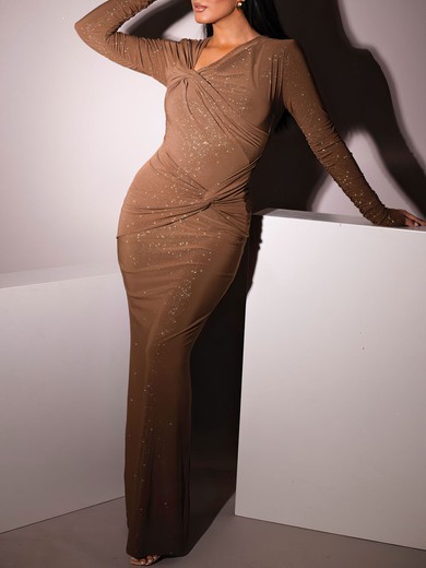 Asymmetrical Neck Ruched Glitter Long Sleeve Formal Dress PT02026148