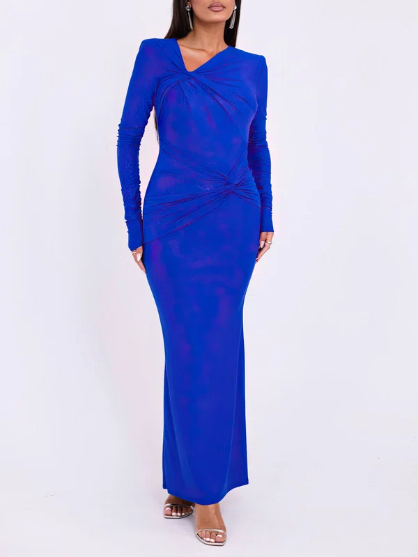 Asymmetrical Neck Jersey Long Sleeve Formal Dress PT02026162