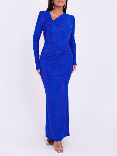 Asymmetrical Neck Jersey Long Sleeve Formal Dress PT02026162