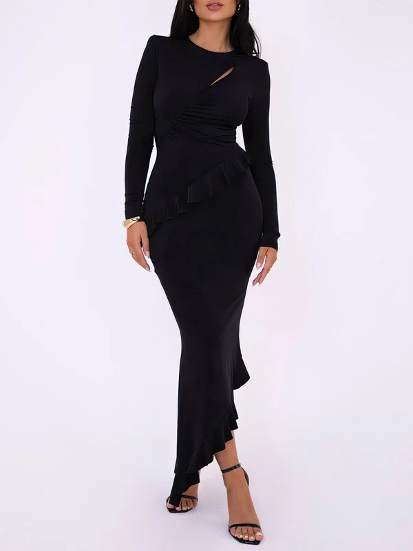 Cut Out Jersey Long Sleeve Asymmetrical Formal Dress PT02026170
