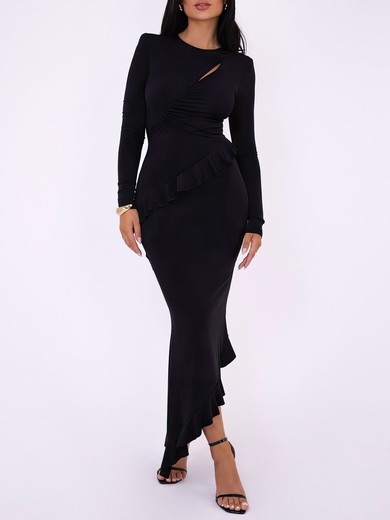 Cut Out Jersey Long Sleeve Asymmetrical Formal Dress PT02026170