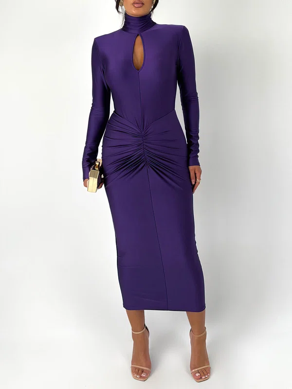 Cut Out High Neck Jersey Long Sleeve Formal Dress PT02026199
