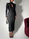 Cut Out High Neck Jersey Long Sleeve Formal Dress PT02026201