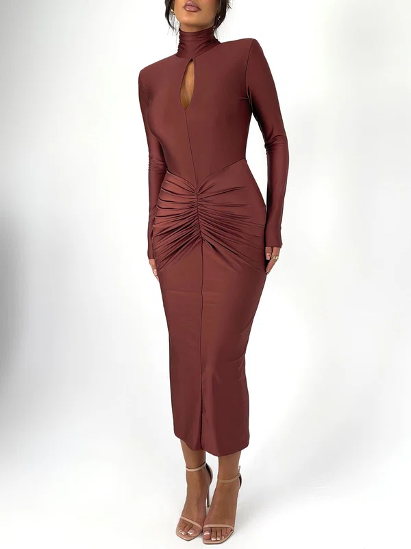 Cut Out High Neck Jersey Long Sleeve Formal Dress PT02026202