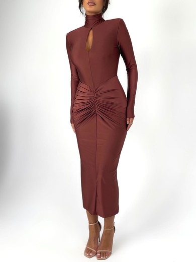 Cut Out High Neck Jersey Long Sleeve Formal Dress PT02026202