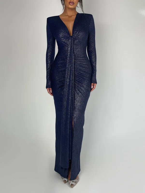 V-neck Glitter Long Sleeve Split Formal Dress PT02026222
