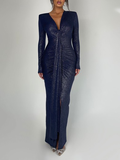 V-neck Glitter Long Sleeve Split Formal Dress PT02026222