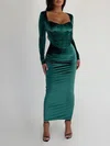 Dark Green Long Sleeve Sheath/Column Velvet Split Formal Dress PT02026235