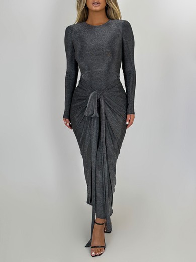 Long Sleeve Sheath/Column Scoop Neck Ruched Jersey Formal Dress PT02026236
