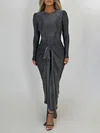 Long Sleeve Sheath/Column Scoop Neck Ruched Jersey Formal Dress PT02026236
