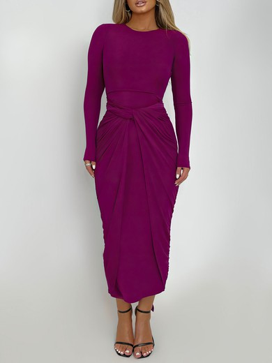Long Sleeve Sheath/Column Scoop Neck Ruched Jersey Formal Dress PT02026237