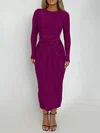 Long Sleeve Sheath/Column Scoop Neck Ruched Jersey Formal Dress PT02026237