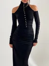 Black Long Sleeve Sheath/Column High Neck Jersey Formal Dress PT02026244