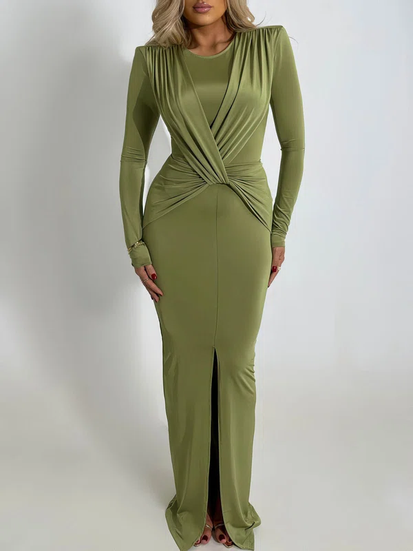 Long Sleeve Sheath/Column Scoop Neck Jersey Split Formal Dress PT02026248