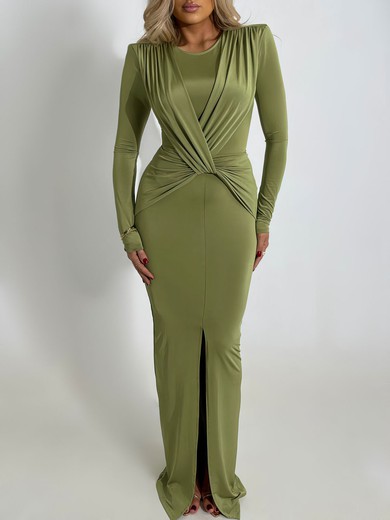 Long Sleeve Sheath/Column Scoop Neck Jersey Split Formal Dress PT02026248