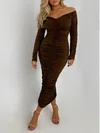 Sheath/Column Off Shoulder Jersey Ruched Long Sleeve Formal Dress PT02026249