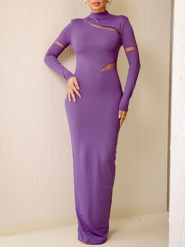 Cut Out Long Sleeve Sheath/Column High Neck Jersey Split Formal Dress PT02026256