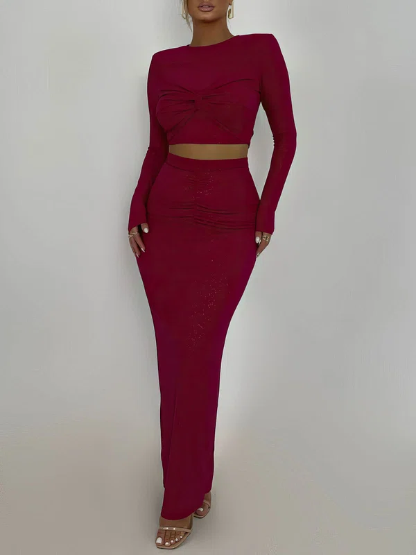Two Piece Long Sleeve Sheath/Column Glitter Formal Dress PT02026264