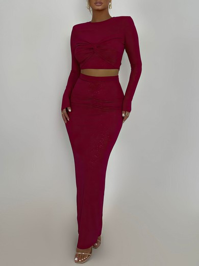 Two Piece Long Sleeve Sheath/Column Glitter Formal Dress PT02026264