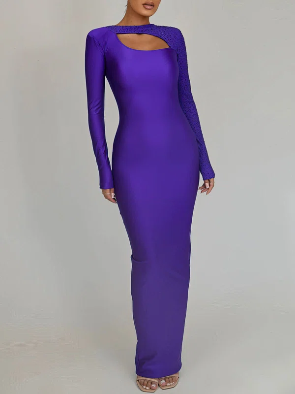 Cut Out Sheath/Column High Neck Jersey Long Sleeve Formal Dress PT02026267