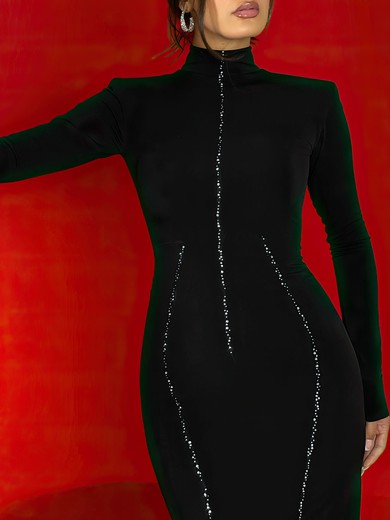 Black Long Sleeve Sheath/Column High Neck Jersey Formal Dress PT02026270