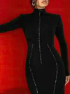 Black Long Sleeve Sheath/Column High Neck Jersey Formal Dress PT02026270