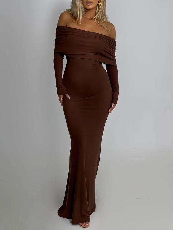 Sheath/Column Off Shoulder Long Sleeve Jersey Formal Dress PT02026276