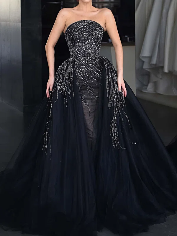 Modest Sheath/Column Organza Straight Beaded Formal Dresses PT02028315