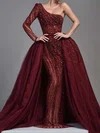 Sparkly Burgundy Organza Sequin One Shoulder Formal Dresses PT02028347