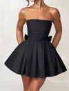 Puffy Black Taffeta Skater Straight Bow Mini Dress PT02054683