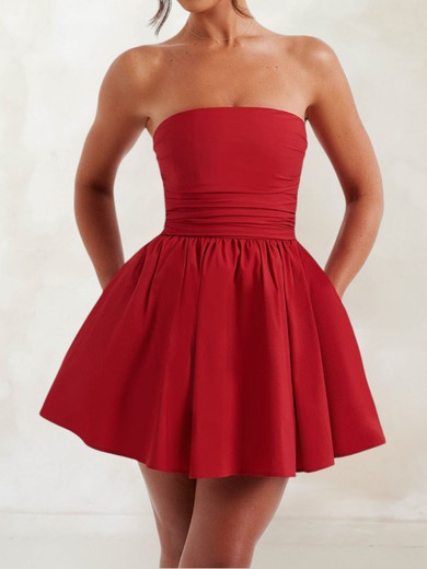 Puffy Burgundy Taffeta Skater Straight Bow Mini Dress PT02054685