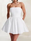 Puffy White Taffeta Skater Straight Bow Mini Dress PT02054686