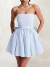 Puffy Sky Blue Taffeta Skater Straight Bow Mini Dress PT02054687