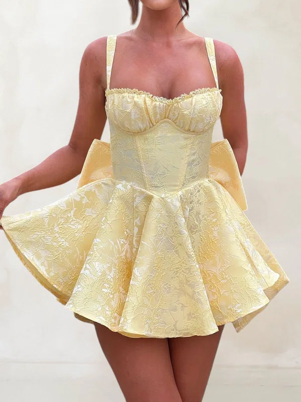 Unique Daffodil Satin Skater Sweetheart Bow Mini Dress PT02054690