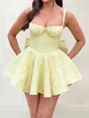 Unique Daffodil Satin Skater Sweetheart Bow Mini Dress PT02054694