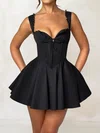 Puffy Black Satin Skater Sweetheart Lace Mini Dress PT02054699