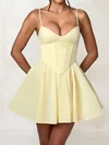 Puffy Daffodil Satin Skater V-neck Ruched Mini Dress PT02054702