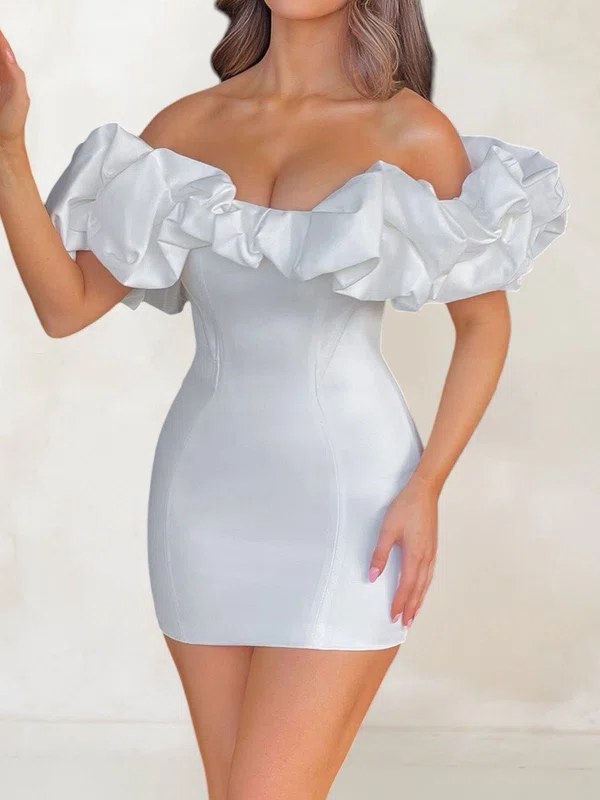 Unique White Satin Tight Ruffle Mini Dress PT02054703