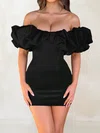 Unique Black Satin Tight Ruffle Mini Dress PT02054704