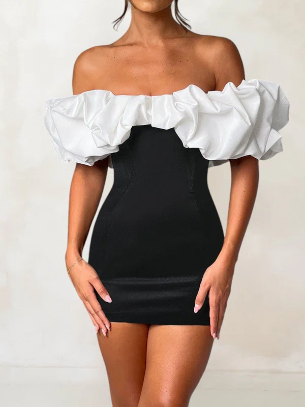 Unique Tight Satin Off-the-shoulder Ruffle Mini Dress PT02054705