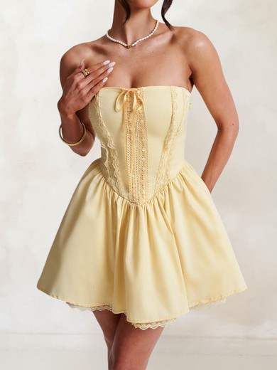 Puffy Daffodil Satin Skater Straight Lace Mini Dress PT02054708