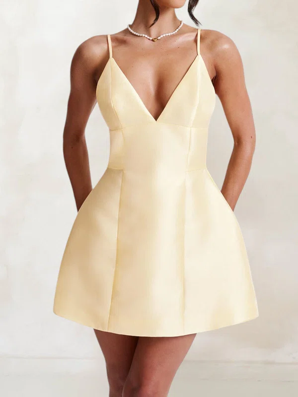 Elegant Skater Satin V-neck Mini Dress PT02054715