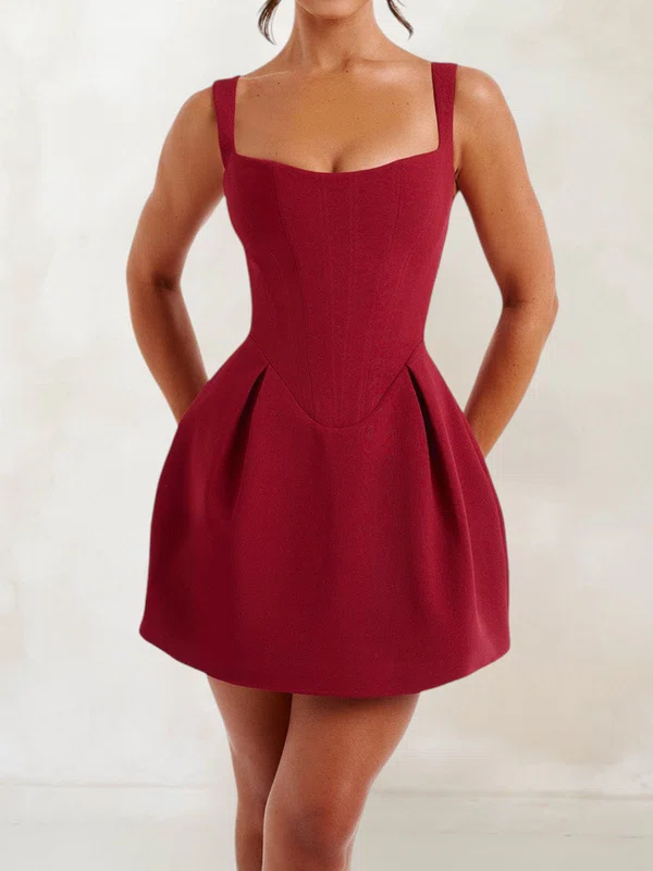 Corset Burgundy Satin Skater Square Neck Mini Dress PT02054722