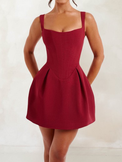 Corset Burgundy Satin Skater Square Neck Mini Dress PT02054722