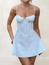 Puffy White Satin Skater Sweetheart Mini Dress PT02054738